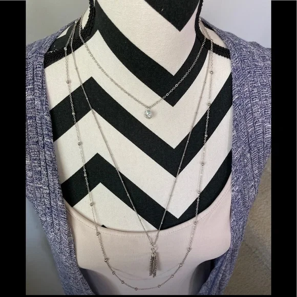 3 Tiered Silver Necklace - Picture 4 of 9